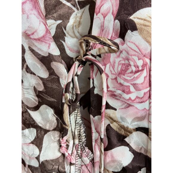 Floral Rose Brown Satiny Vintage Robe Kimono size Small - Picture 9 of 9